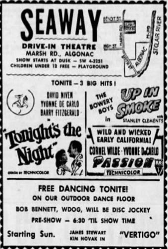 Seaway Drive-In Theatre - JUNE 14 1958 AD
